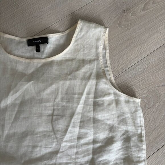 Theory 100% Linen Fringe Top S Cream Minimalist Sleeveless - Picture 8 of 8